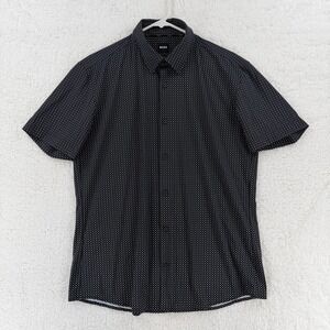 Boss Shirt Mens Large Blue Slim Fit Short Sleeve Geometric Print Button Up